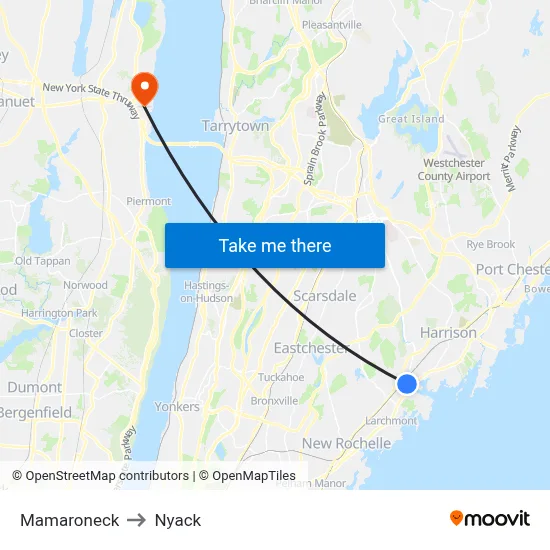 Mamaroneck to Nyack map