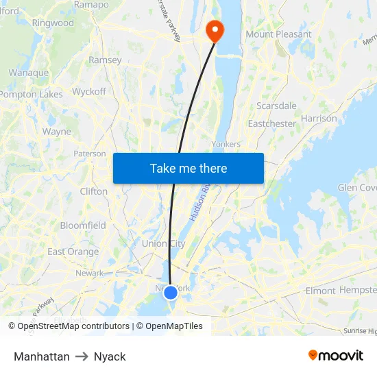 Manhattan to Nyack map