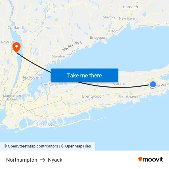 Northampton to Nyack map