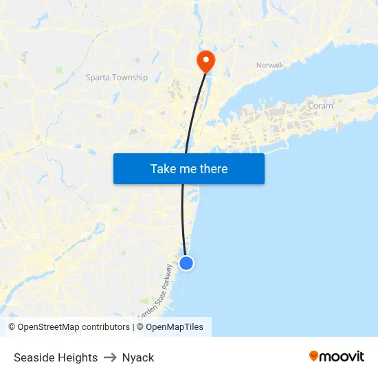 Seaside Heights to Nyack map