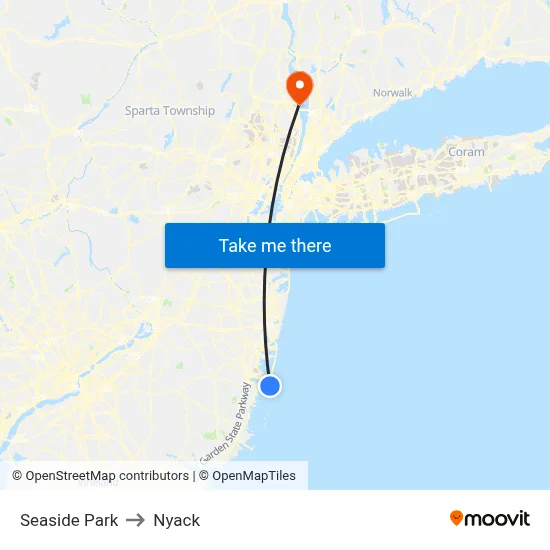 Seaside Park to Nyack map