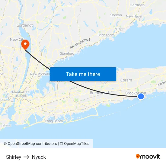 Shirley to Nyack map