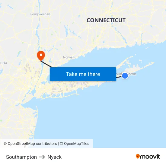 Southampton to Nyack map