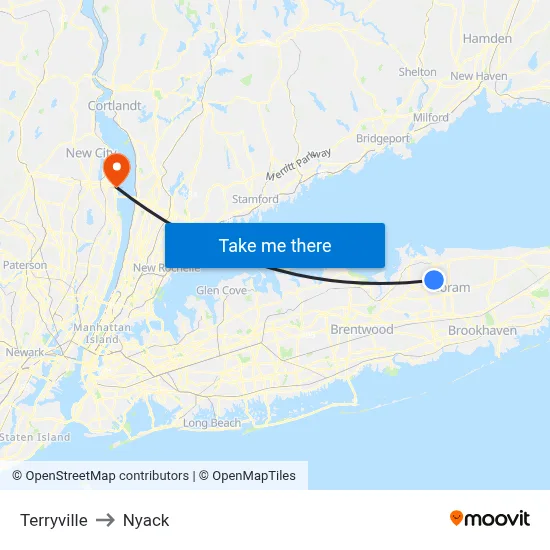 Terryville to Nyack map