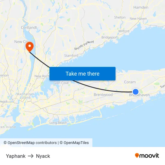 Yaphank to Nyack map