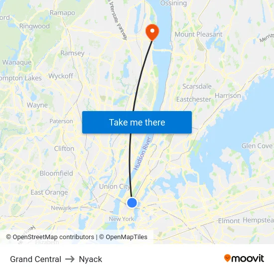 Grand Central to Nyack map