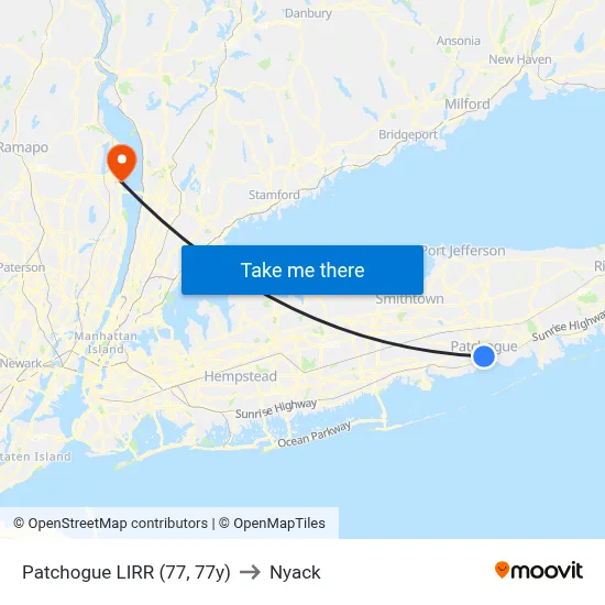 Patchogue LIRR (77, 77y) to Nyack map
