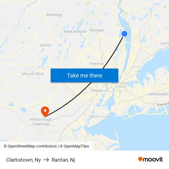 Clarkstown, Ny to Raritan, Nj map