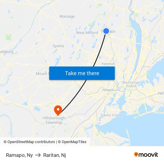 Ramapo, Ny to Raritan, Nj map