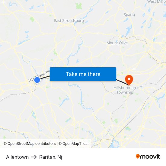 Allentown to Raritan, Nj map