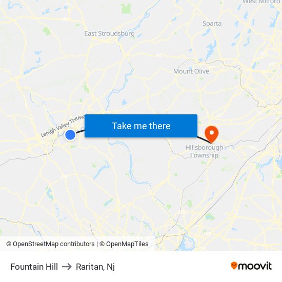 Fountain Hill to Raritan, Nj map