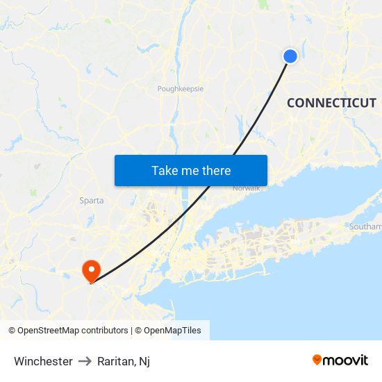 Winchester to Raritan, Nj map