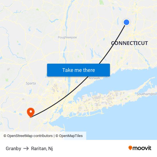 Granby to Raritan, Nj map