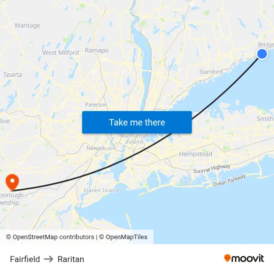 Fairfield to Raritan map