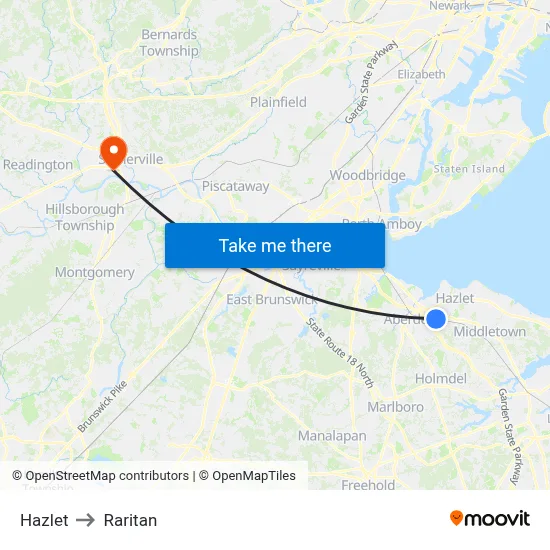 Hazlet to Raritan map
