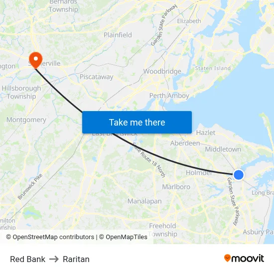 Red Bank to Raritan map