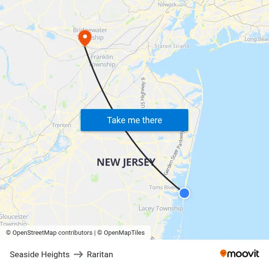 Seaside Heights to Raritan map