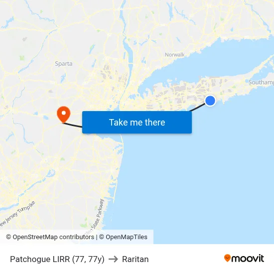 Patchogue LIRR (77, 77y) to Raritan map