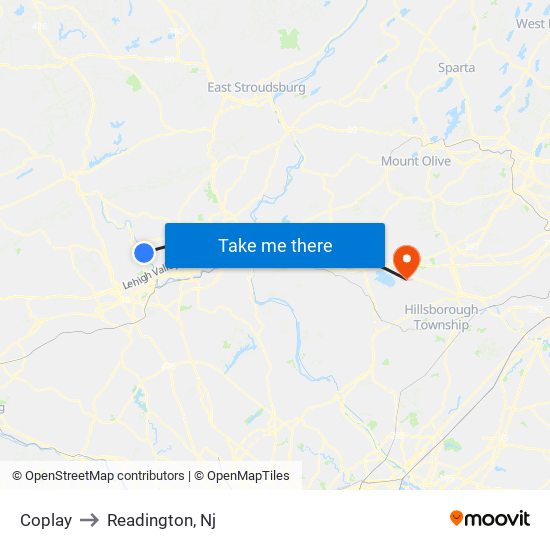 Coplay to Readington, Nj map