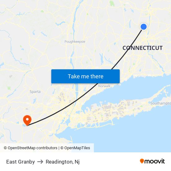 East Granby to Readington, Nj map