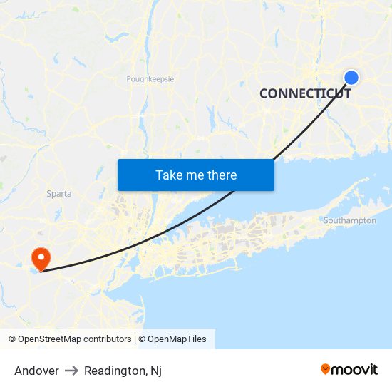 Andover to Readington, Nj map