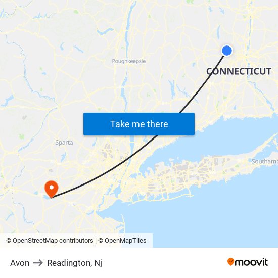 Avon to Readington, Nj map