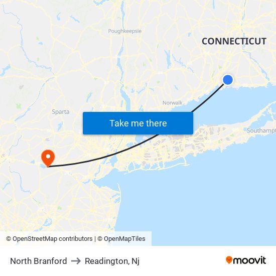 North Branford to Readington, Nj map