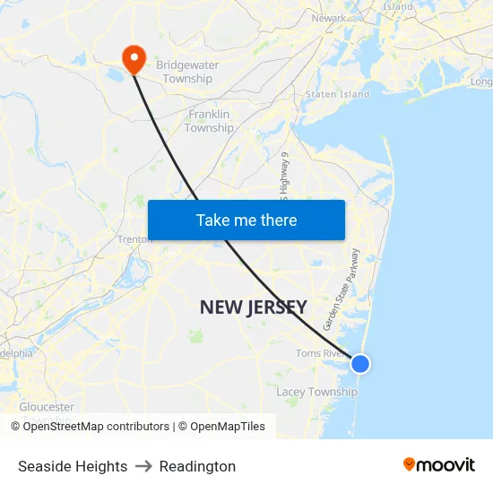 Seaside Heights to Readington map