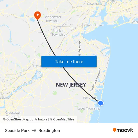 Seaside Park to Readington map