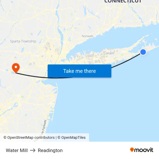 Water Mill to Readington map