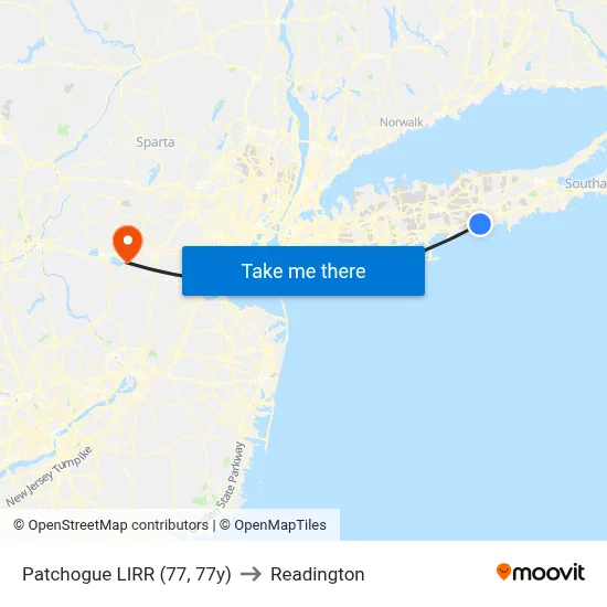 Patchogue LIRR (77, 77y) to Readington map