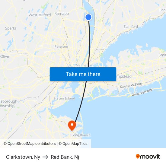 Clarkstown, Ny to Red Bank, Nj map