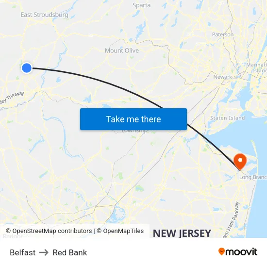 Belfast to Red Bank map
