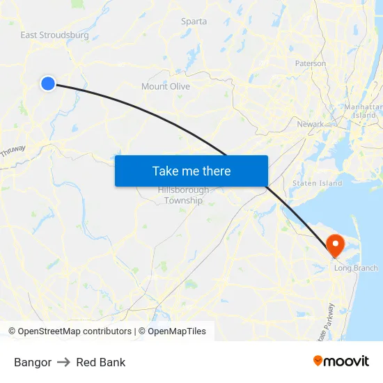 Bangor to Red Bank map
