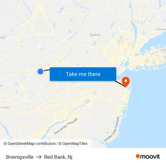 Breinigsville to Red Bank, Nj map