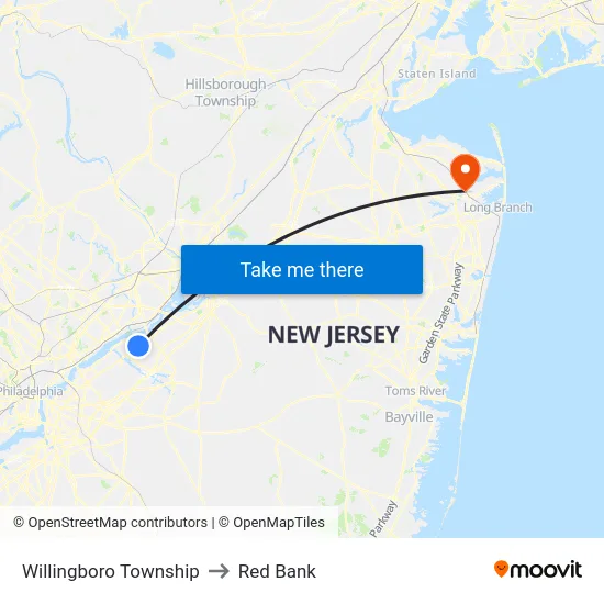 Willingboro Township to Red Bank map