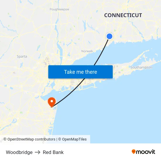 Woodbridge to Red Bank map