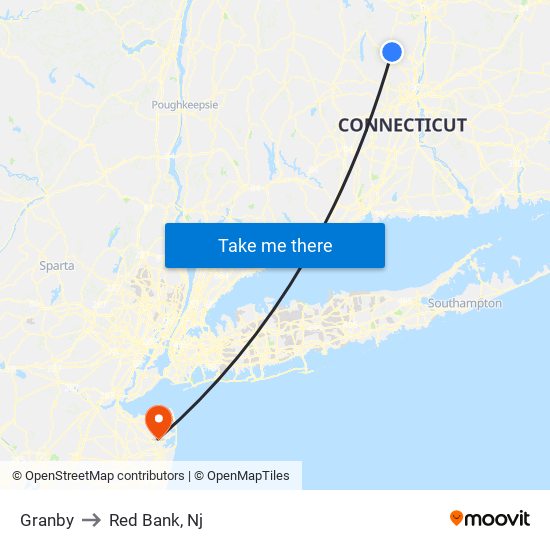 Granby to Red Bank, Nj map