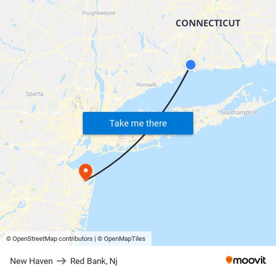 New Haven to Red Bank, Nj map