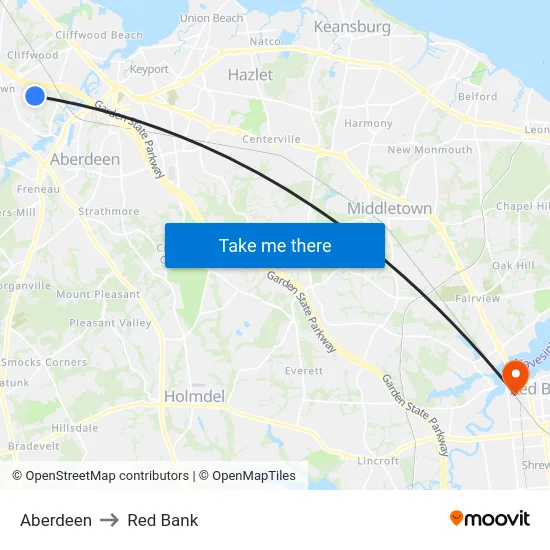 Aberdeen to Red Bank map