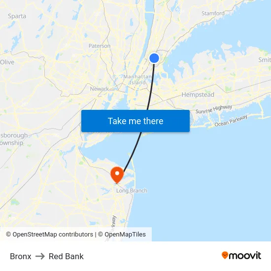 Bronx to Red Bank map