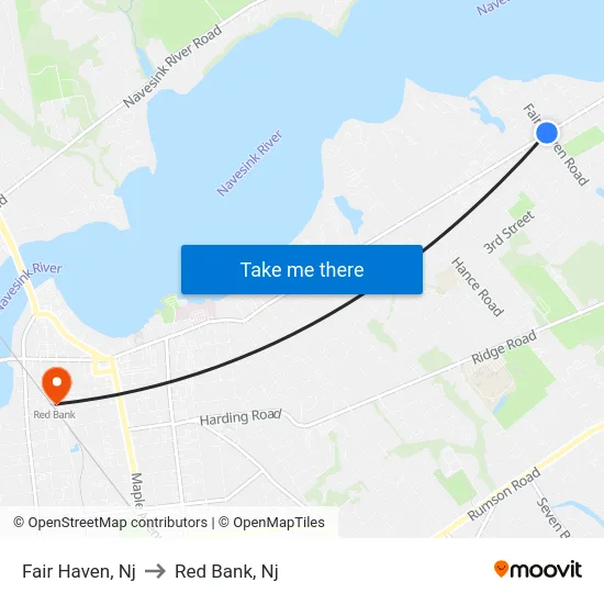 Fair Haven to Red Bank, Nj map