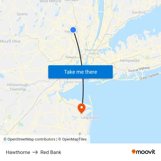 Hawthorne to Red Bank map