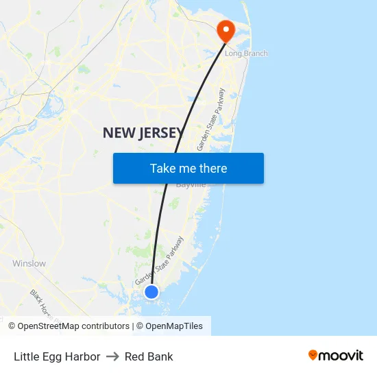 Little Egg Harbor to Red Bank map
