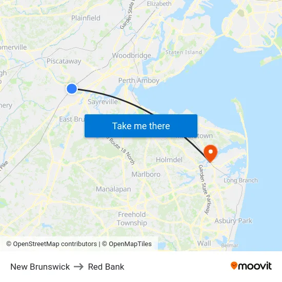New Brunswick to Red Bank map