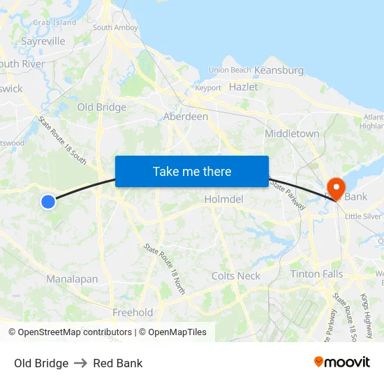 Old Bridge to Red Bank map