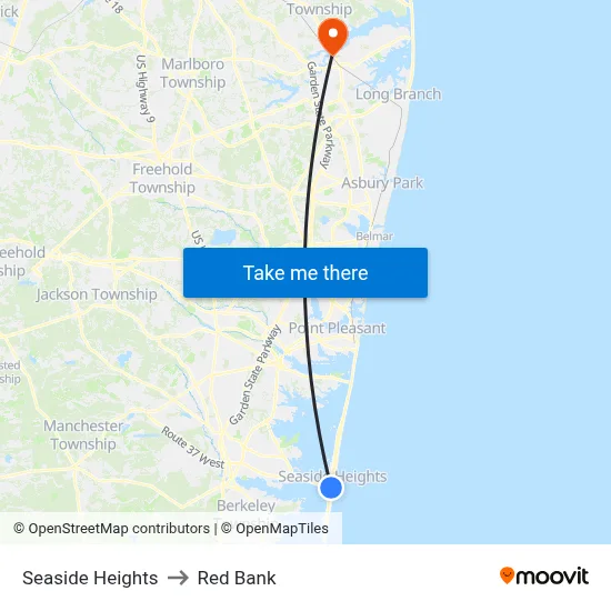 Seaside Heights to Red Bank map