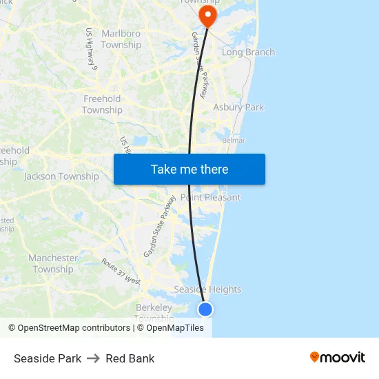 Seaside Park to Red Bank map