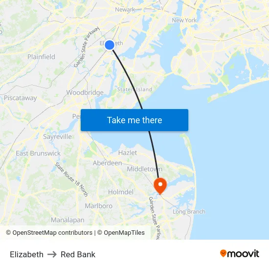 Elizabeth to Red Bank map