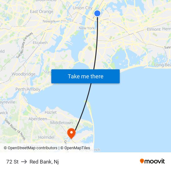 72 St to Red Bank, Nj map